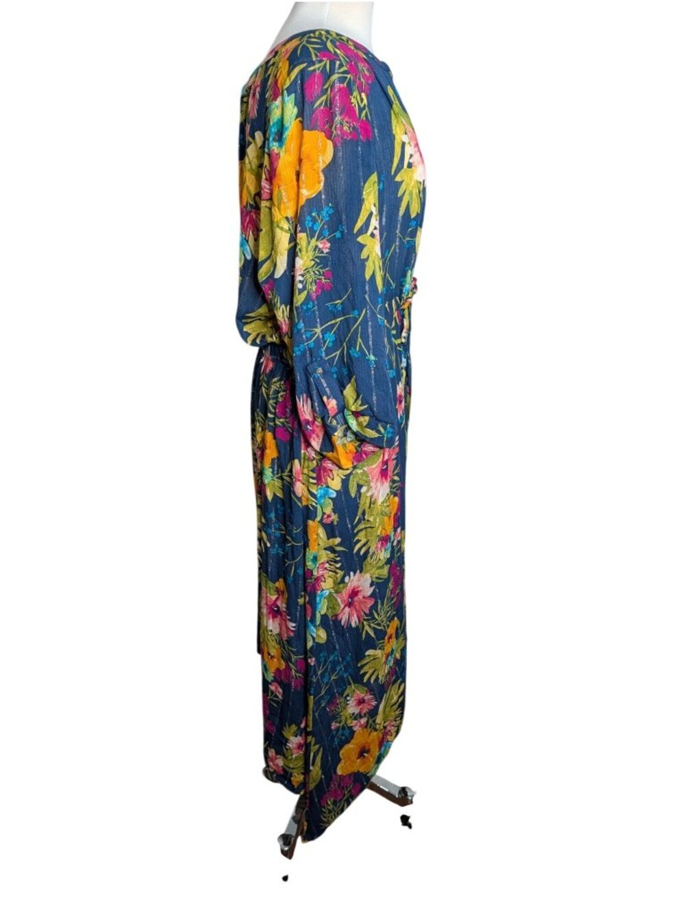 Cult Of Design Floral Maxi Dress 1X With Metallic Gold Threads Shark Bite Hem 3/ - Picture 14 of 14